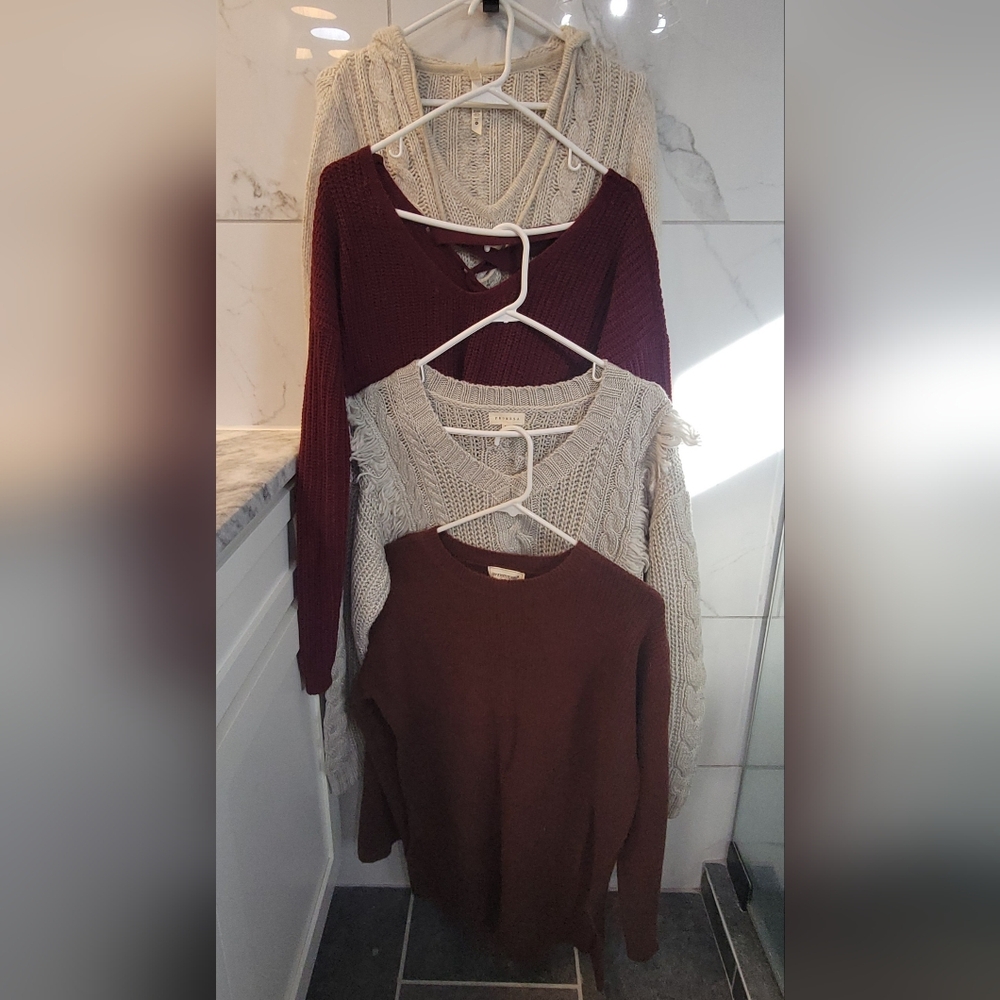 Bundle Of Cozy Women's Sweater Collection - Cream, Burgundy, Brown, Gray